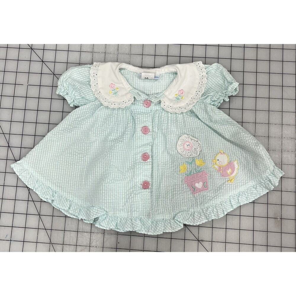A Little Angel Baby Dress Peter Pan Collar Vintage 3-6 Mon Duck &Flower Patch I9